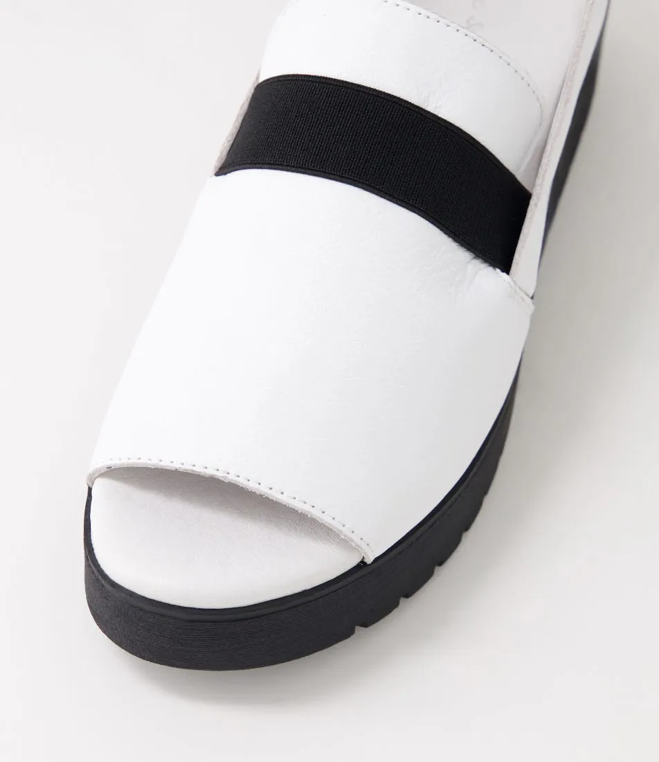 DJANGO & JULIETTE Oaer White Black Leather Elastic Sandals